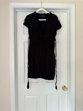 Motherhood Maternity Shift V-Neck Short Sleeve Ruffle Lined Dress M